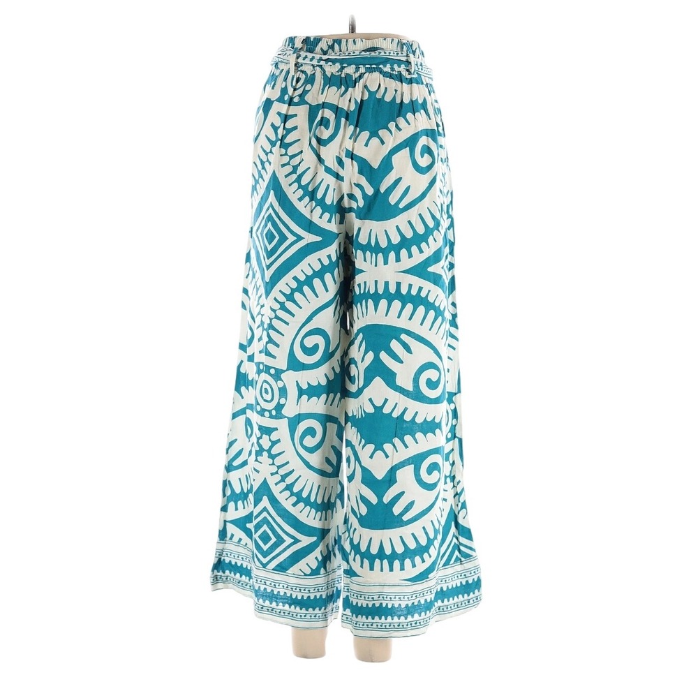 Haute Hippie New WT Paisley Print‎ Wide Leg Pants Teal Blue Boho Bohemian Size M